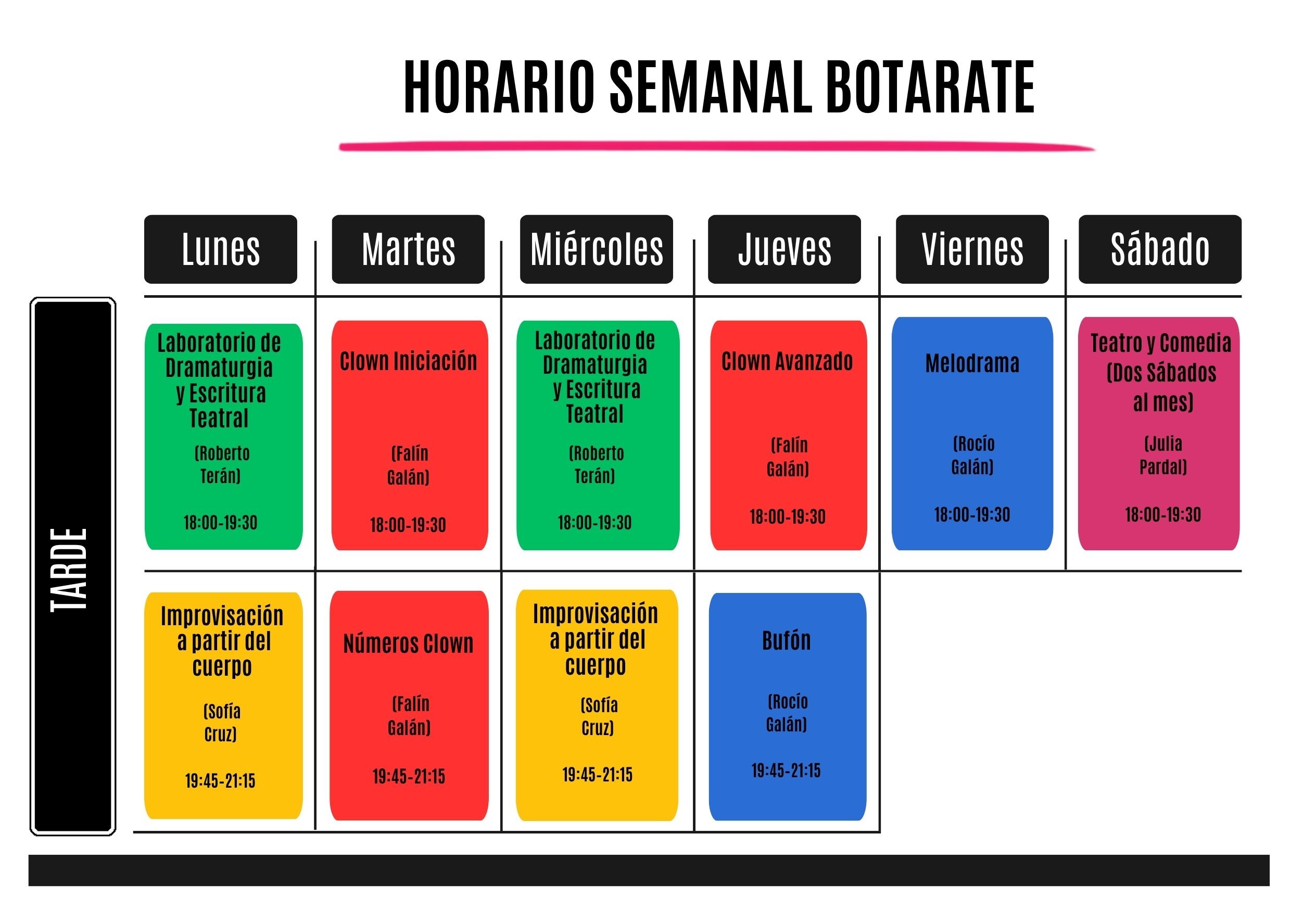 Calendario editable con colores del logo – Horario Semanal Botarate